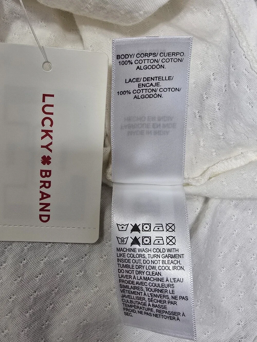 NWT LUCKY BRAND Lace Trimmed Scoop Tank Boho Crochet Lace 100% Cotton Size XL